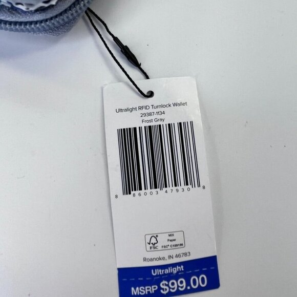 Vera Bradley Women's Performance Nylon Turnlock Wallet  in Gray RFID Protection - Picture 10 of 10